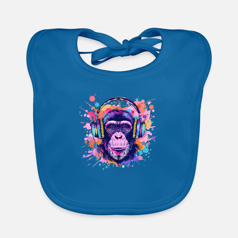 Affe Mit Kopfhörer Damen Deko Herren Geschenk Baby Bio-Lätzchen
