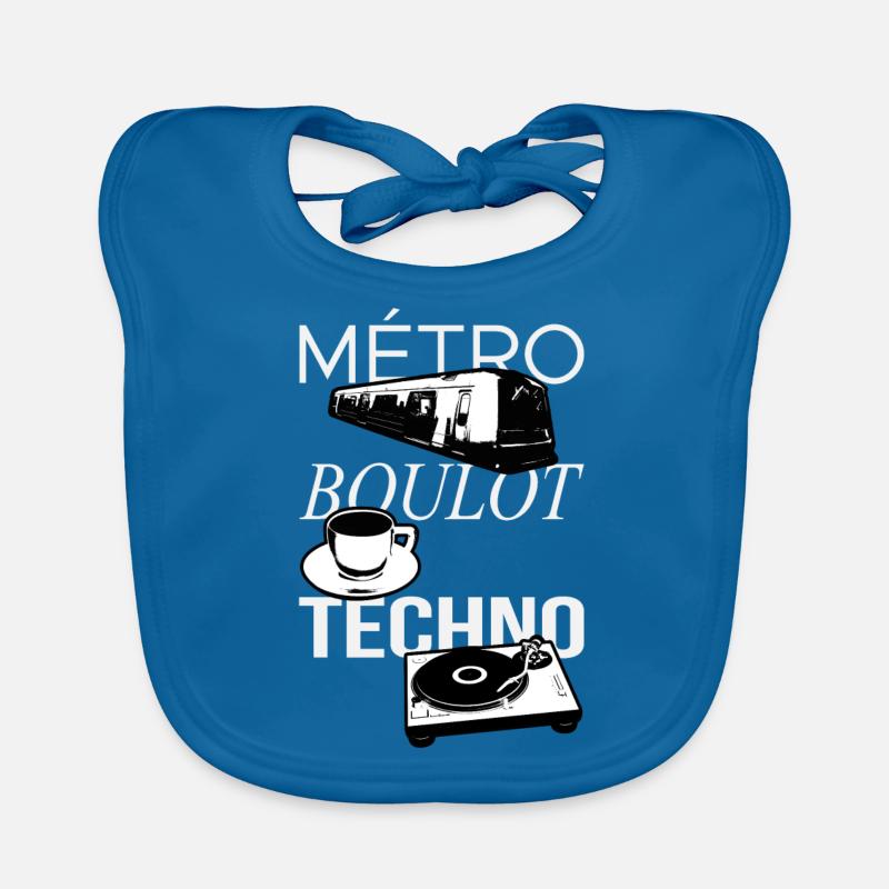 Metro Boulot TECHNO! - Bavoir bio Bébé - bleu paon