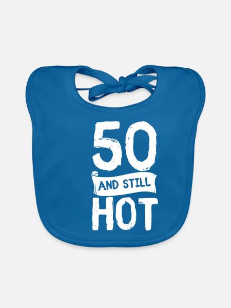 50 anniversaire 50 ans Cinquante Cadeau Chaud - Bavoir bio Bébé - bleu paon - Devant