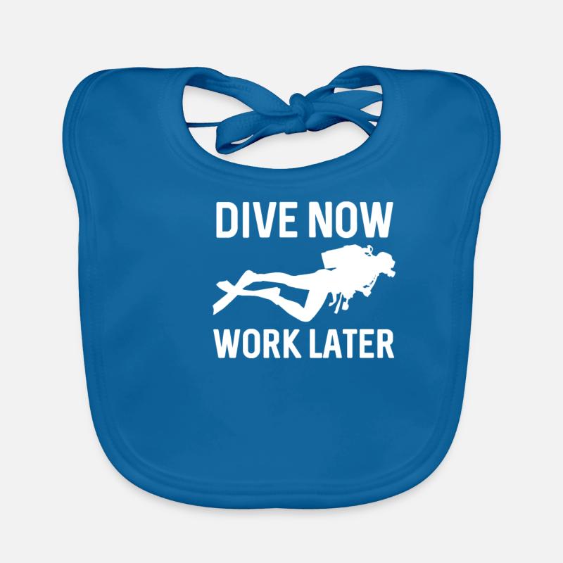 dive now work later - diving, divers, fish Organic Baby Bibs