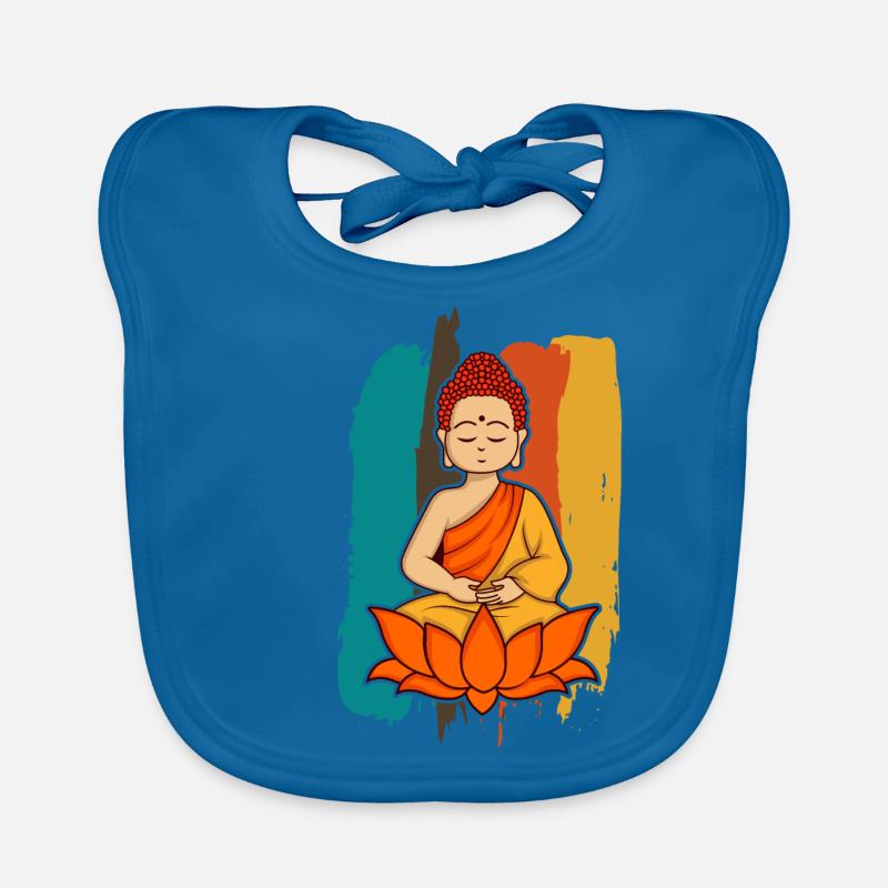 Conception de schéma de couleur de dessin animé de Bouddha - Bavoir bio Bébé - bleu paon