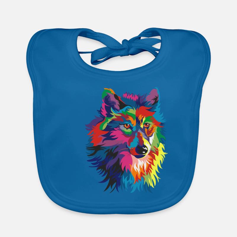 Loup coloré - Bavoir bio Bébé - bleu paon