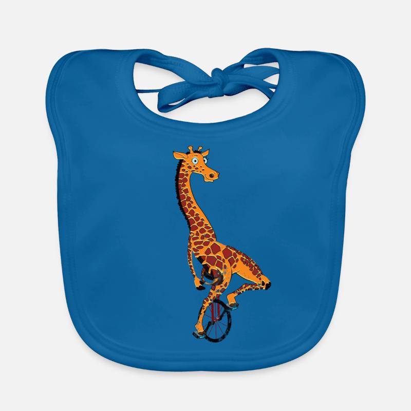 Monocycle, girafe monocycle - Bavoir bio Bébé - bleu paon