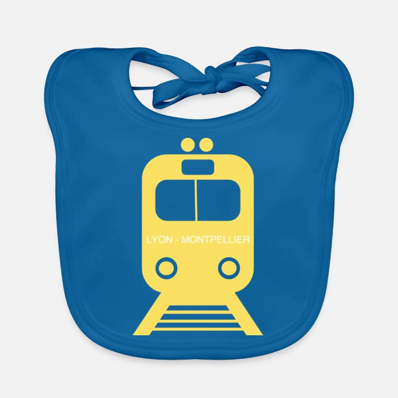Voyage en train Lyon - Montpellier - Bavoir bio Bébé - bleu paon
