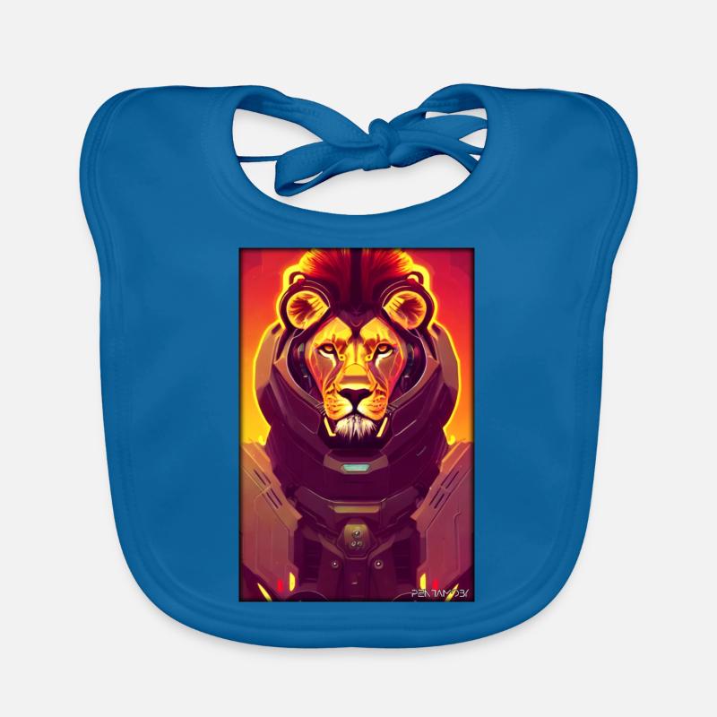 Lion Big Cat Cyber Neon Punk Future Sci-Fi Organic Baby Bibs