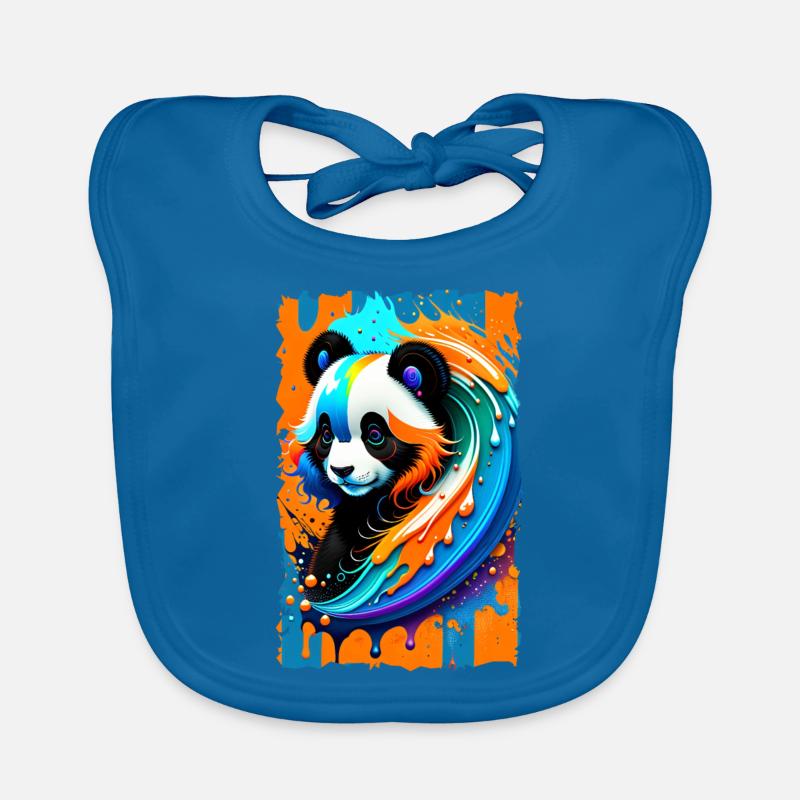 Art coloré Potrait Panda 1.2 - Bavoir bio Bébé - bleu paon