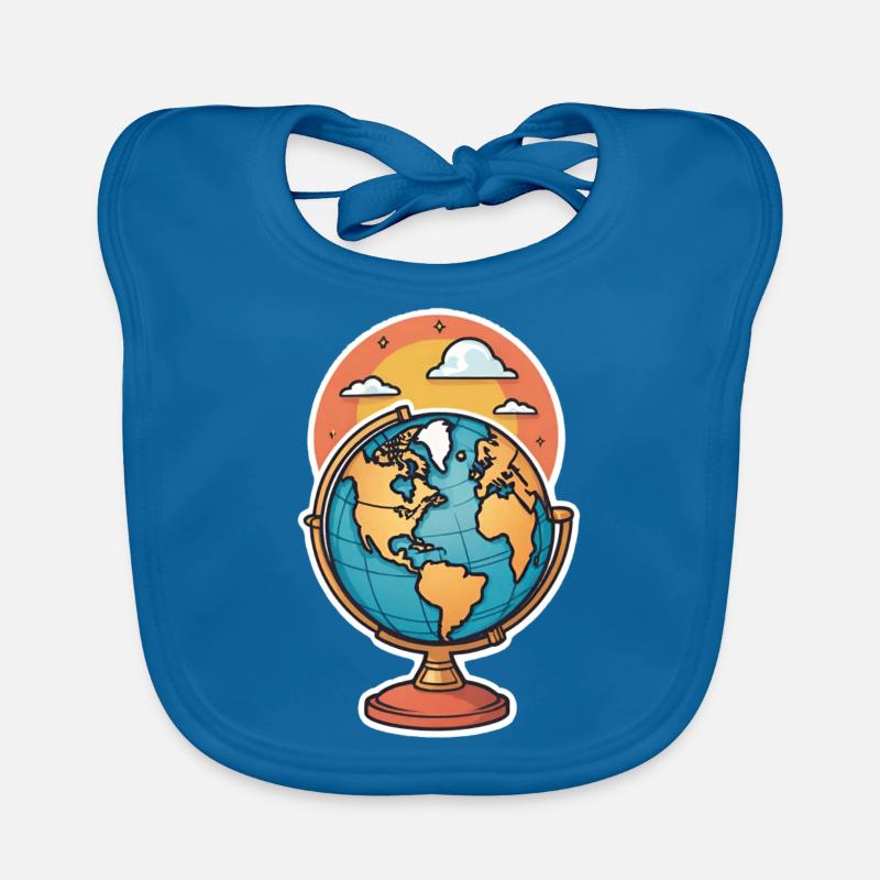 Globe stylisé - Bavoir bio Bébé - bleu paon