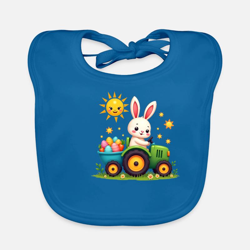 Easter Design Easter Bunny with Tractor Kids Organic Baby Bibs