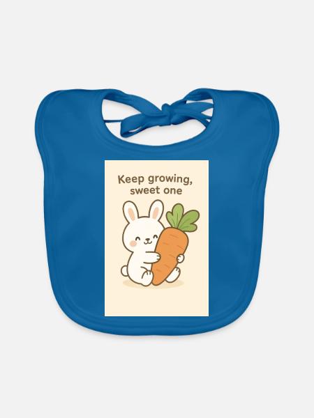 Kawaii Bunny Hugging Giant Carrot - Organic Baby Bibs - peacock-blue - Front