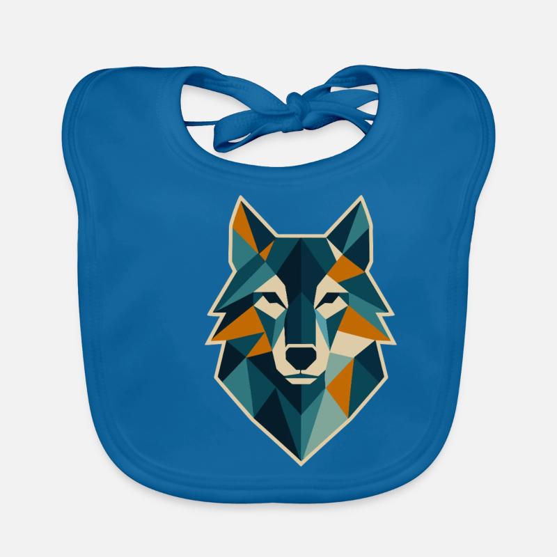 Tête de loup géométrique style polygone - Bavoir bio Bébé - bleu paon