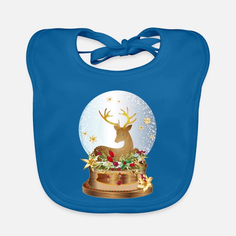 nostalgic snow globe with deer for Christmas Organic Baby Bibs