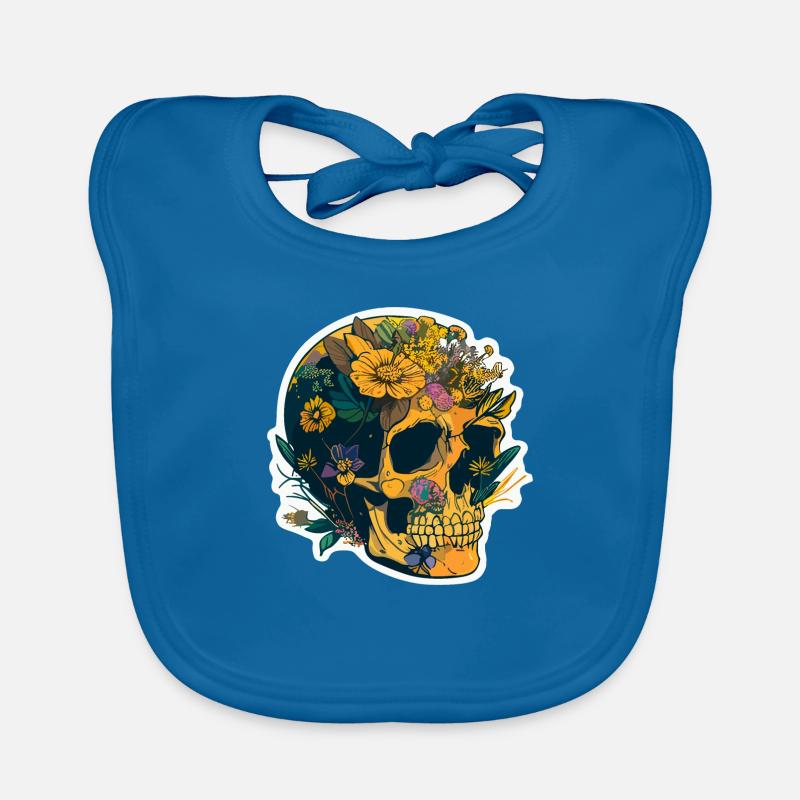 Crâne humain et fleurs 20 - Bavoir bio Bébé - bleu paon