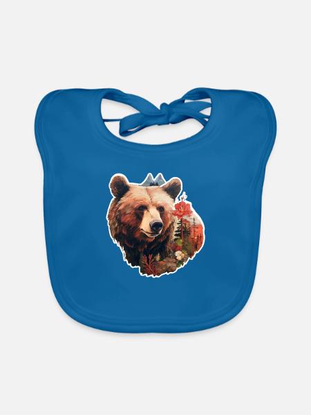 Bear in the wild - Organic Baby Bibs - peacock-blue - Front