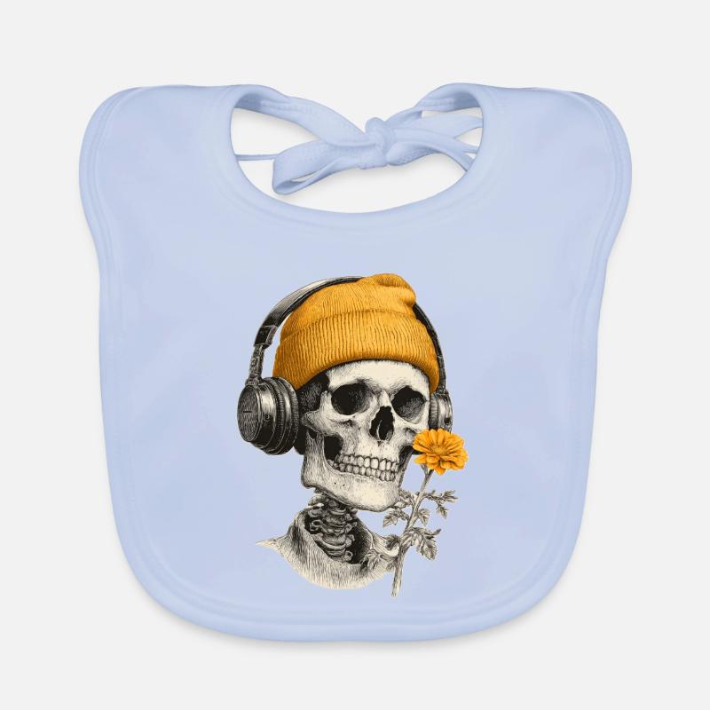 Crâne avec capuchon jaune et casque Bavoir bio Bébé
