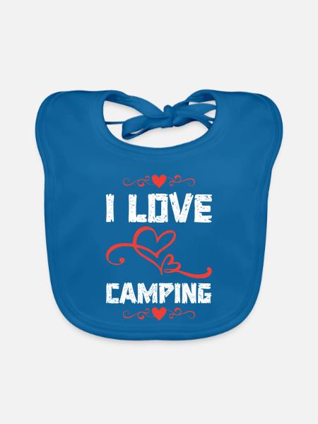 I Love Camping Herz-Design - Baby Bio-Lätzchen - Pfauenblau