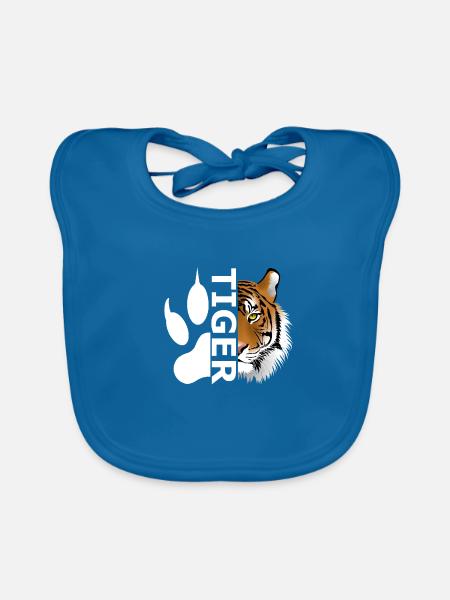 Tigre - Bavoir bio Bébé - bleu paon - Devant