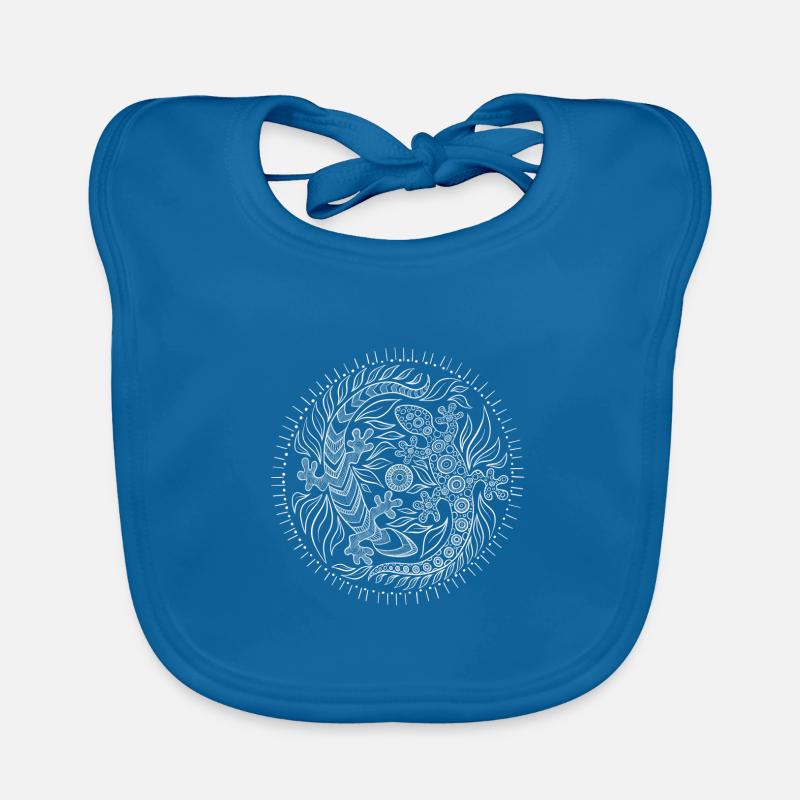 Mandala geckos blanc - Bavoir bio Bébé - bleu paon