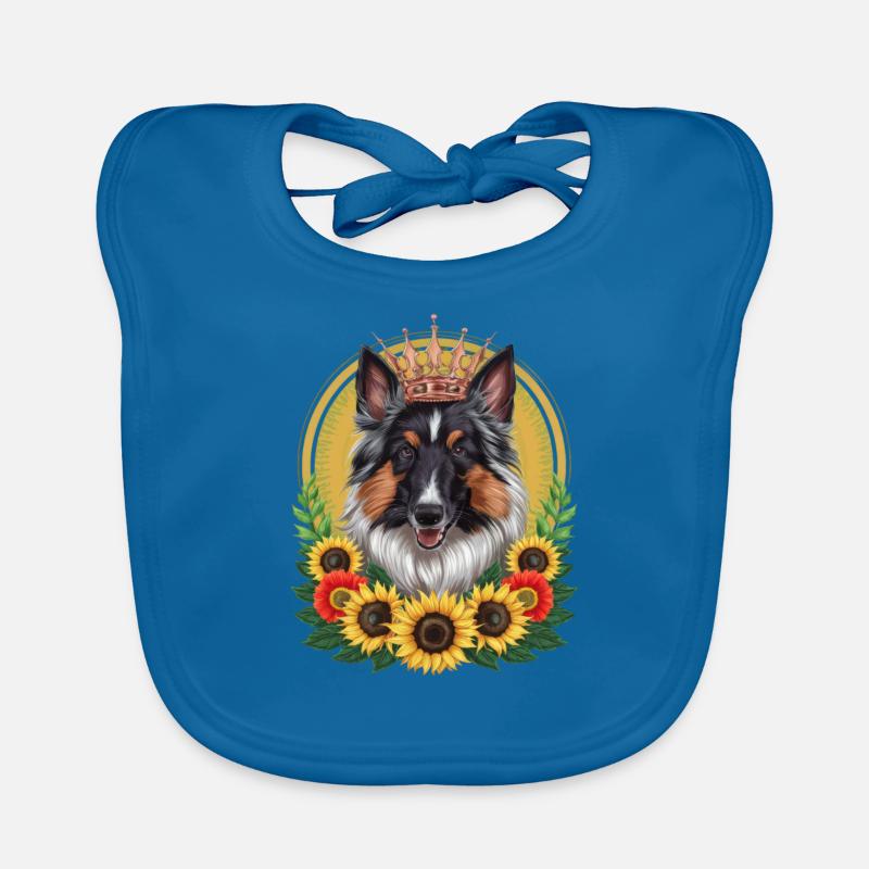 Proud German Shepherd with Crown and Sunflowers Organic Baby Bibs