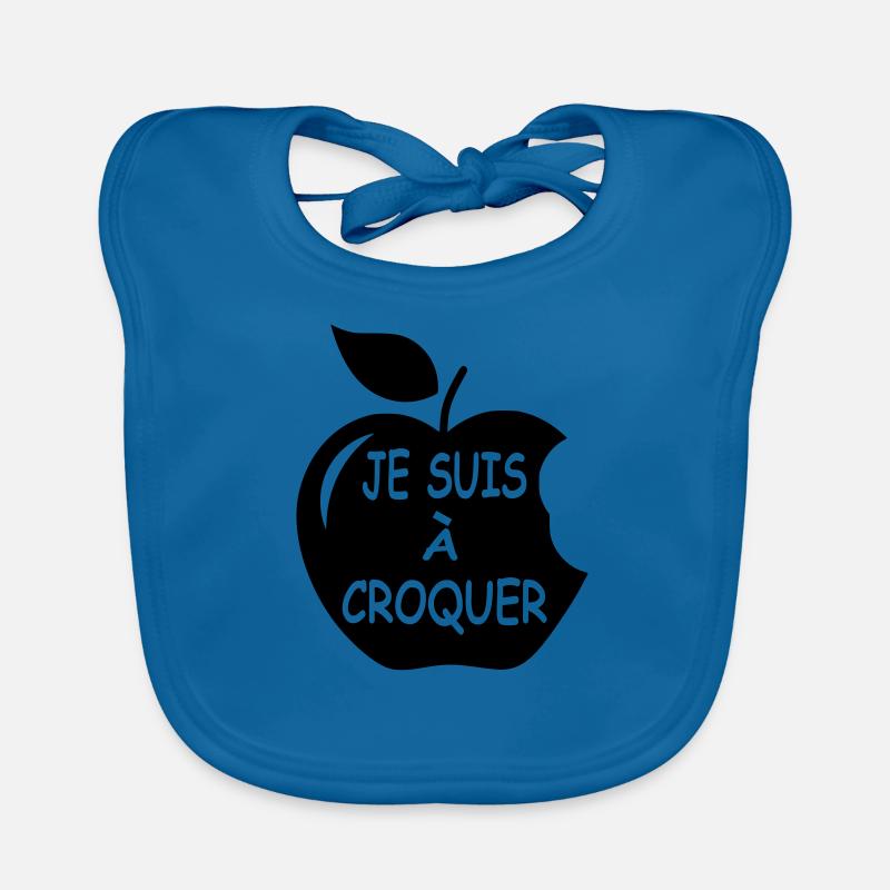 Humour textuel je suis à croquer - Bavoir bio Bébé - bleu paon