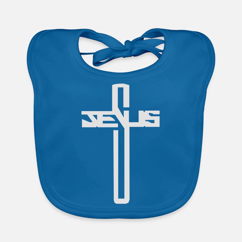 Croix chrétienne - Bavoir bio Bébé - bleu paon