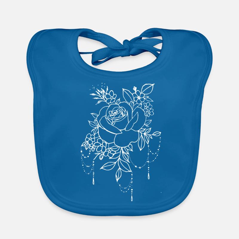 Rose avec un bouquet de fleurs - Bavoir bio Bébé - bleu paon