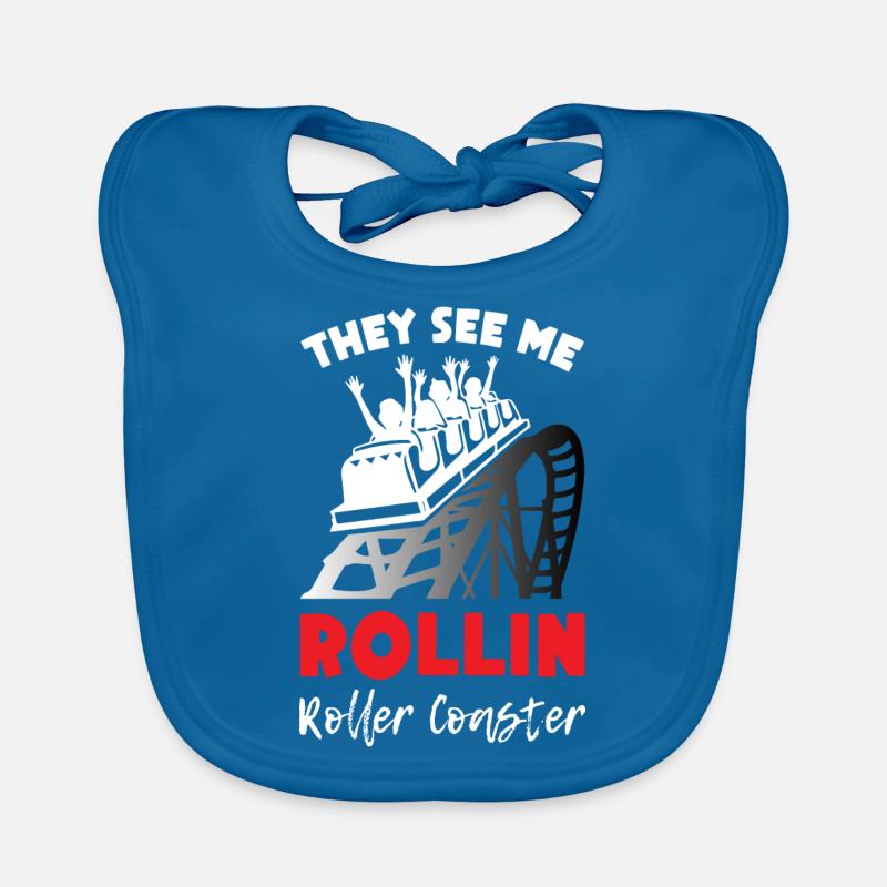 They See me Rollin Roller Coaster - Organic Baby Bibs - peacock-blue