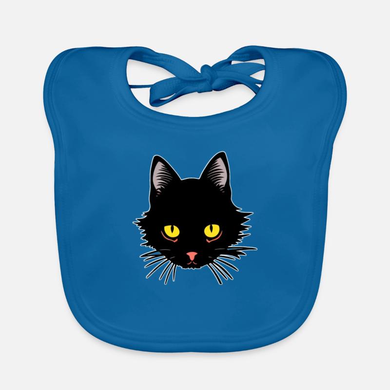 Chat noir qui n'a pas le temps de dormir - Bavoir bio Bébé - bleu paon