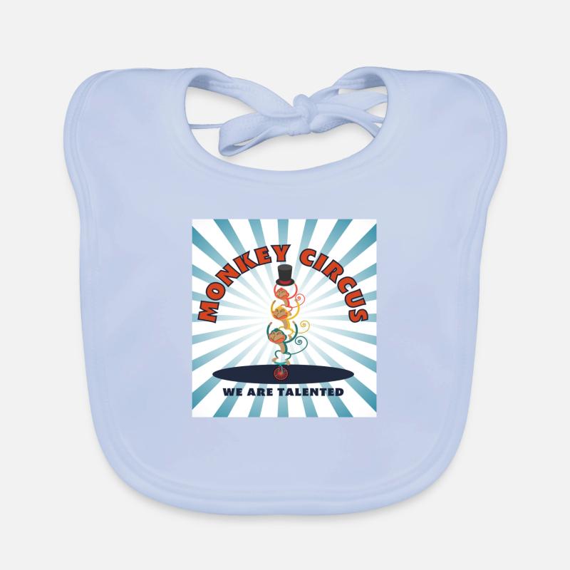 Monkey Circus - blue white Organic Baby Bibs
