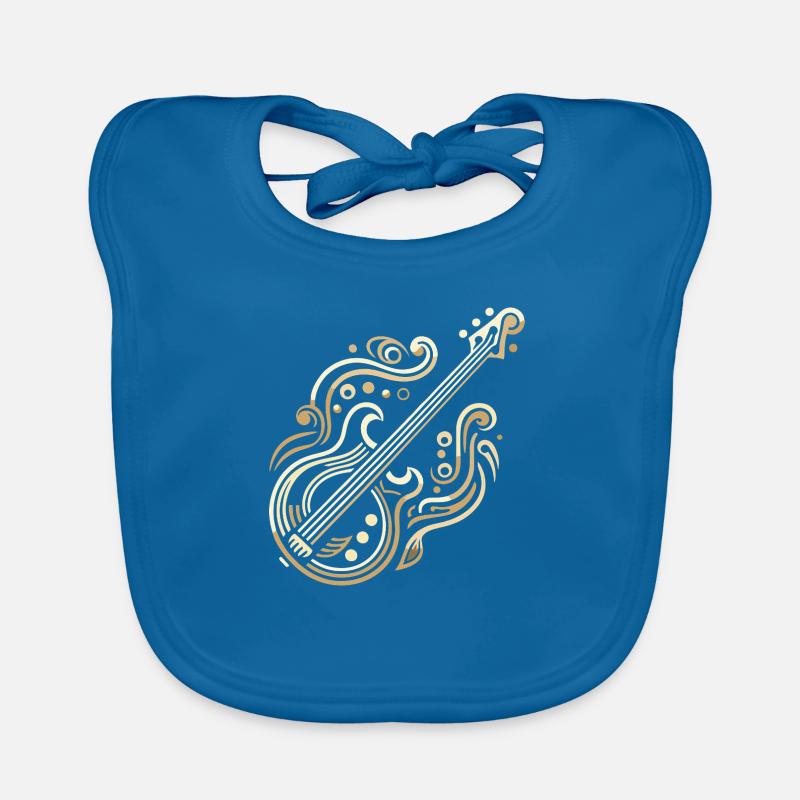Guitare Basse Art Déco Dorée - Bavoir bio Bébé - bleu paon
