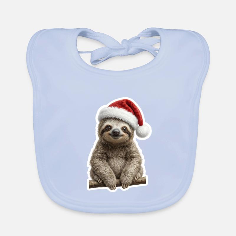 Deeply relaxed sloth celebrates Christmas Organic Baby Bibs