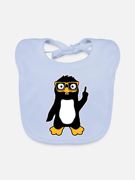 Penguin Nerd Glasses Index Finger Smug Lus - Organic Baby Bibs - sky blue - Front