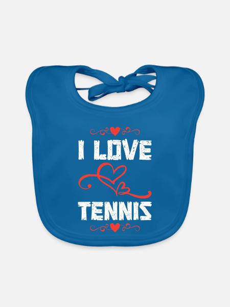 I Love Tennis Herz-Design - Baby Bio-Lätzchen - Pfauenblau
