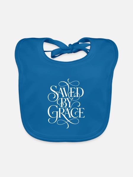 Saved_By_Grace_White_Print - Baby Bio-Lätzchen - Pfauenblau