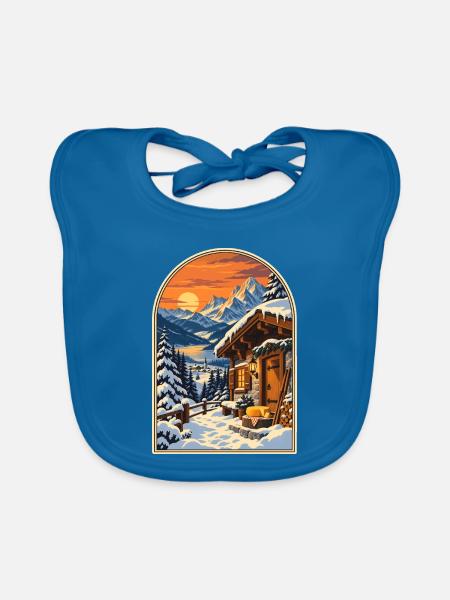 Alpenchalet bei Sonnenuntergang Reiseplakat - Baby Bio-Lätzchen - Pfauenblau - Vorne