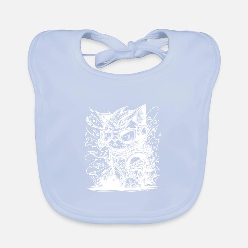 Little Cool Space Cat Splash Tattoo Style Organic Baby Bibs