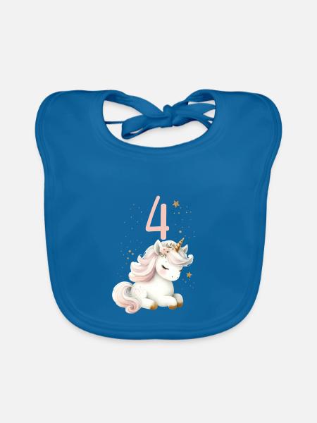 Geburtstag 4 Einhorn Vierter Geburtstag Mädchen 4 - Baby Bio-Lätzchen - Pfauenblau - Vorne