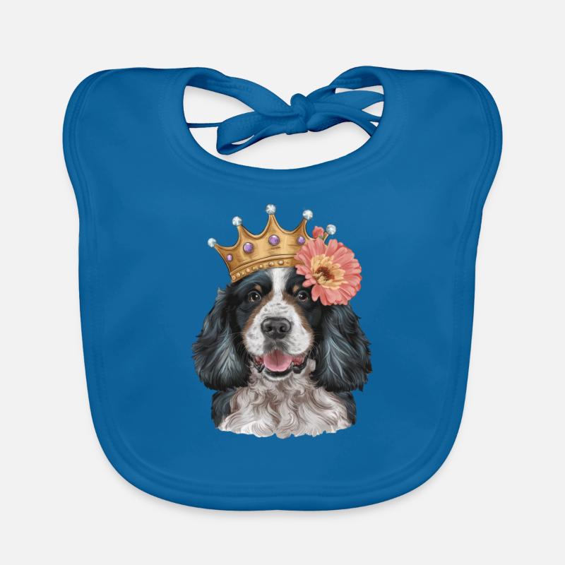 Cocker Spaniel avec fleurs et couronne Bavoir bio Bébé