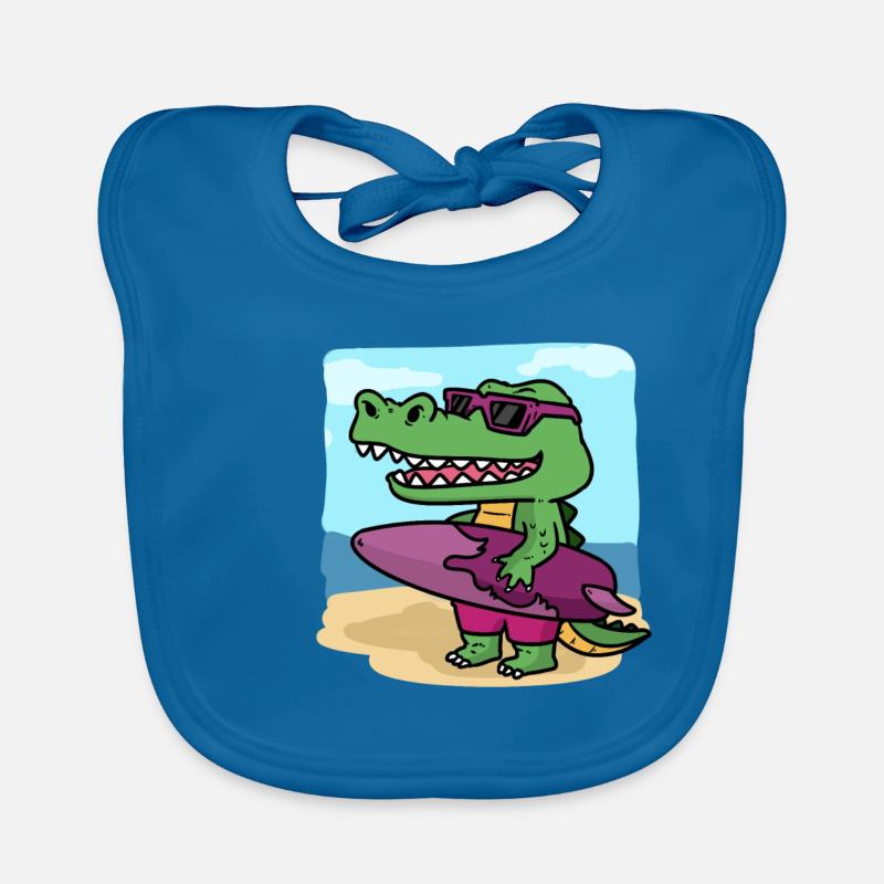 C'est le temps de surf de Crocodile C'est Crocodiles Sur - Bavoir bio Bébé - bleu paon