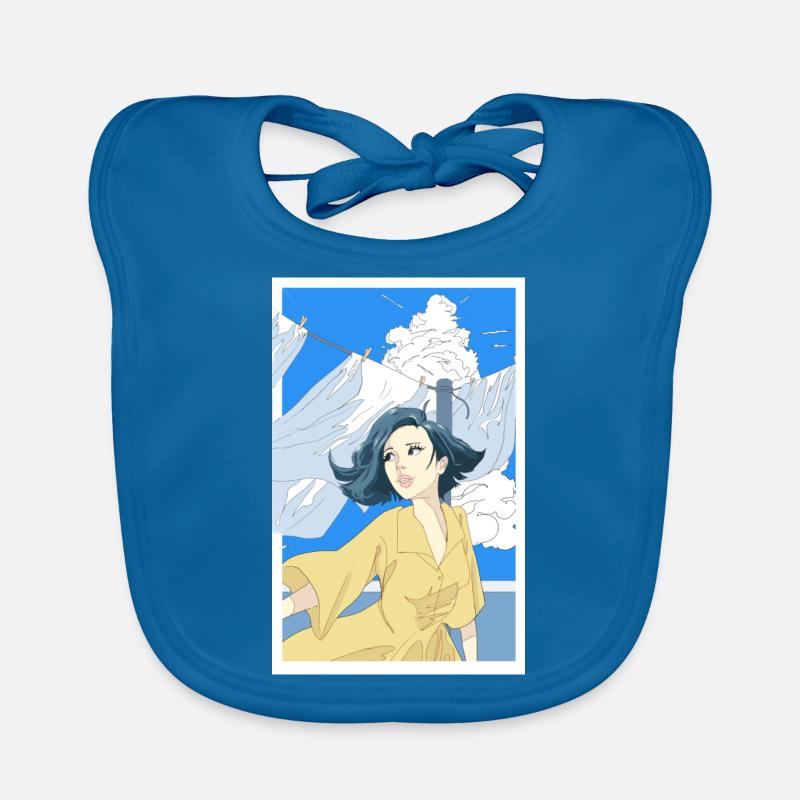 Femme avec robe jaune - Bavoir bio Bébé - bleu paon