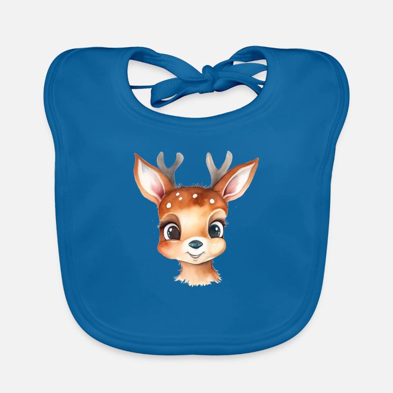 Dessin à l’aquarelle de cerf - Bavoir bio Bébé - bleu paon