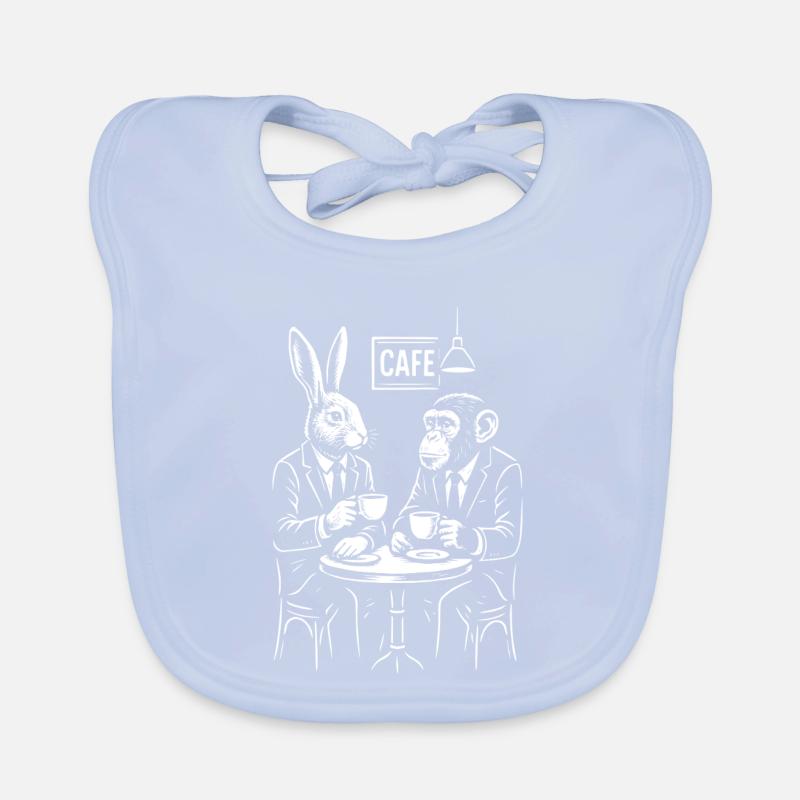 Cafe Rabbit and Monkey Portrait Organic Baby Bibs