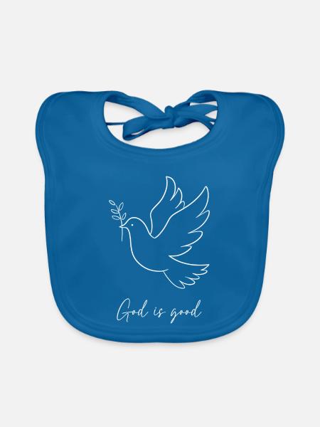 God is Good – Friedenstaube mit Olivenzweig - Baby Bio-Lätzchen - Pfauenblau - Vorne