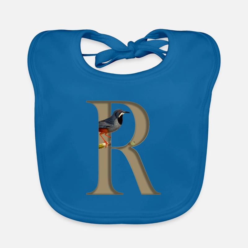 Initial letter R, Red-legged thrush bird Organic Baby Bibs
