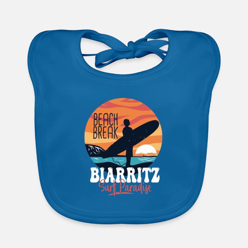 Surf Biarritz spot surf pour surfeur - Bavoir bio Bébé - bleu paon