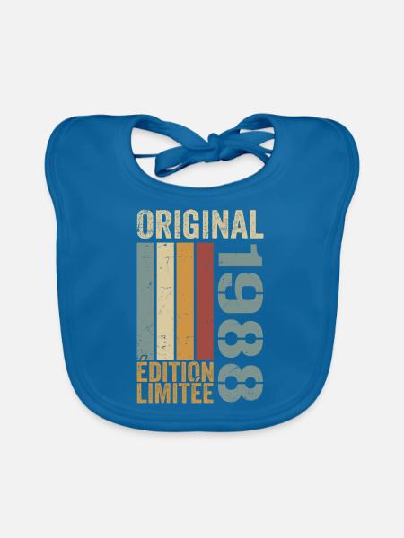 1988 | Édition Limitée cadeau d'anniversaire 1988 - Bavoir bio Bébé - bleu paon - Devant