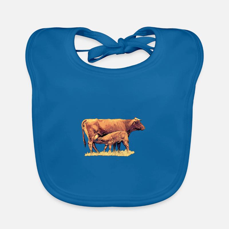 Vache avec veau - Bavoir bio Bébé - bleu paon