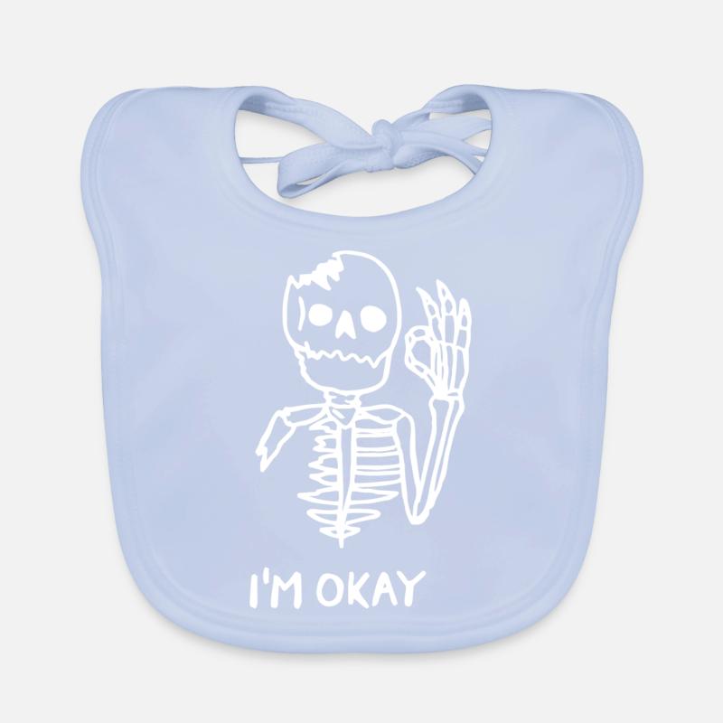 "I'm Okay" Skeleton Gift Idea White Organic Baby Bibs