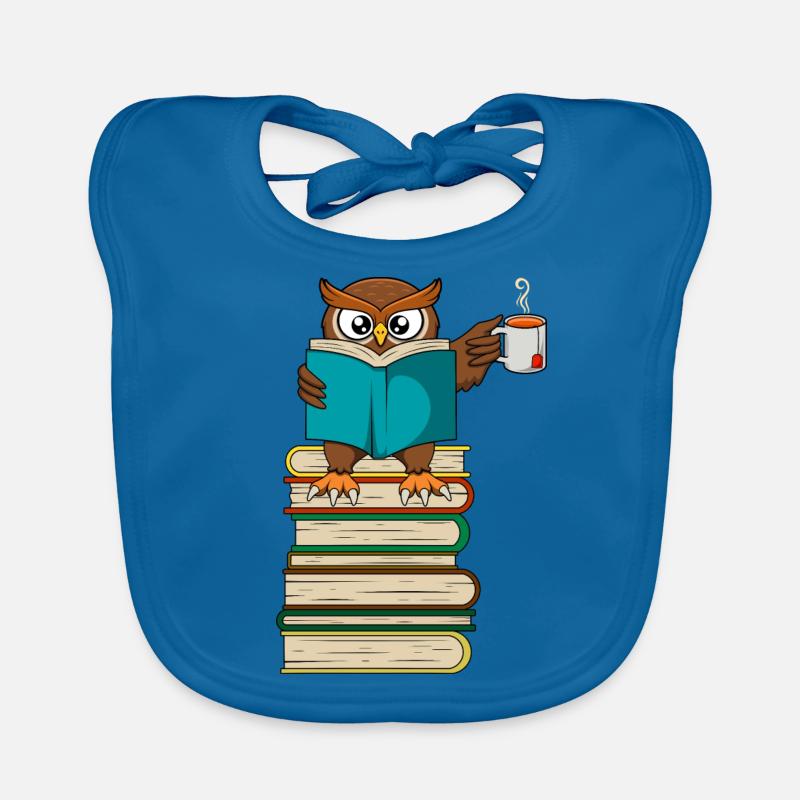 Funny Owl Book Reading and Drinking Tea Organic Baby Bibs