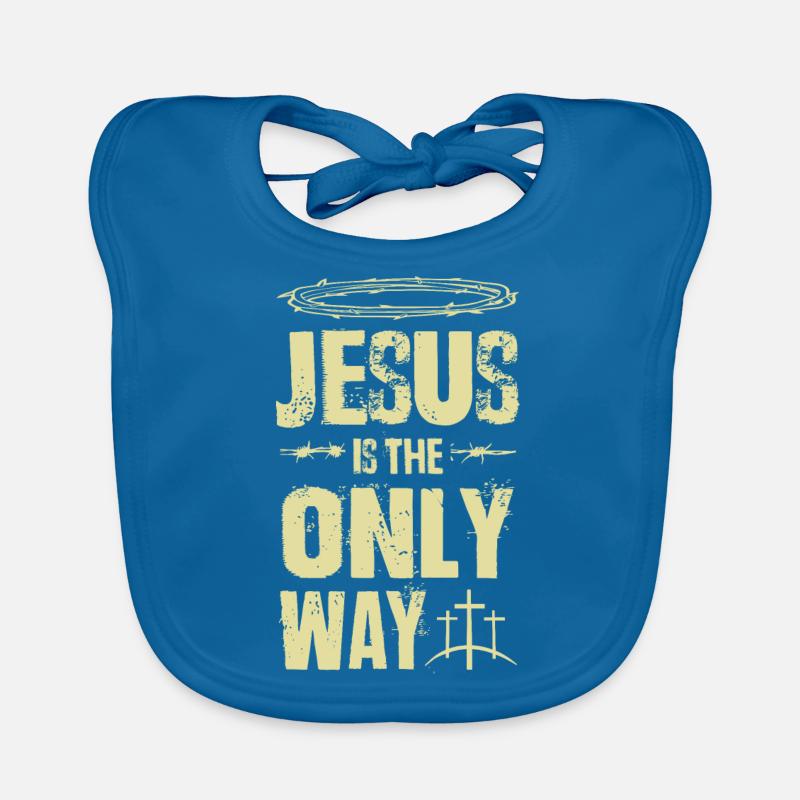 Jésus est le Chemin - Bavoir bio Bébé - bleu paon