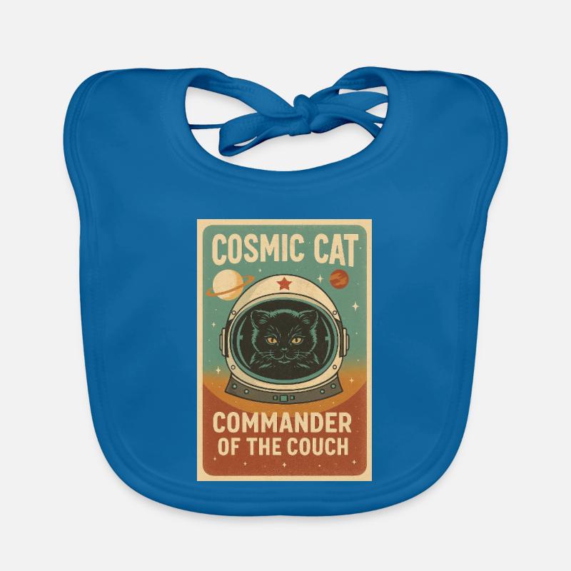 Chat Cosmique – Commandant du Divan | Design rétro Bavoir bio Bébé